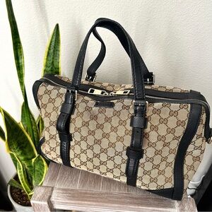 🖤 Gucci Black Leather Trim GG Classic Canvas Boston Bag 🖤